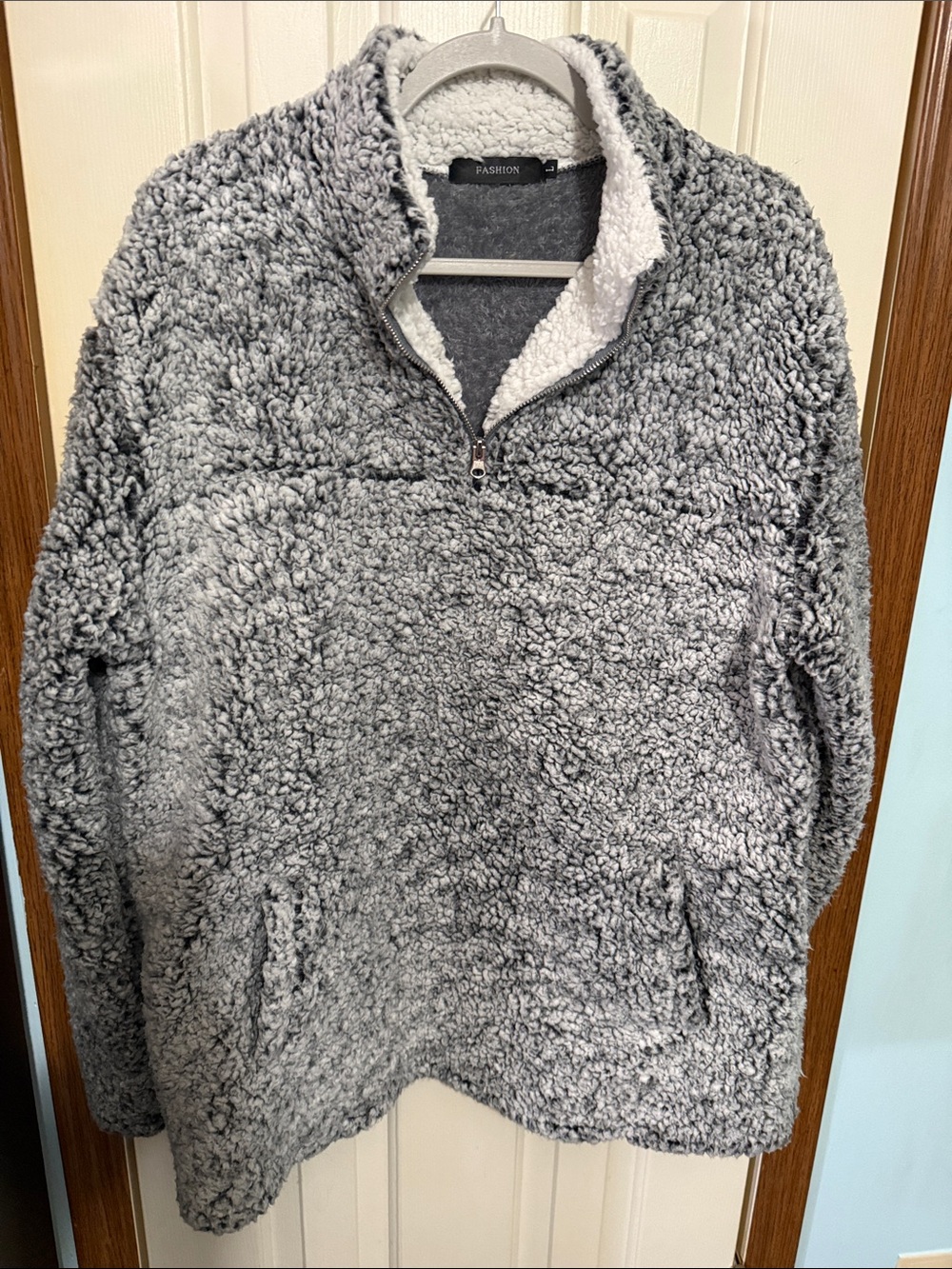 Fashions Gray Sherpa Zip-Up Sweater
